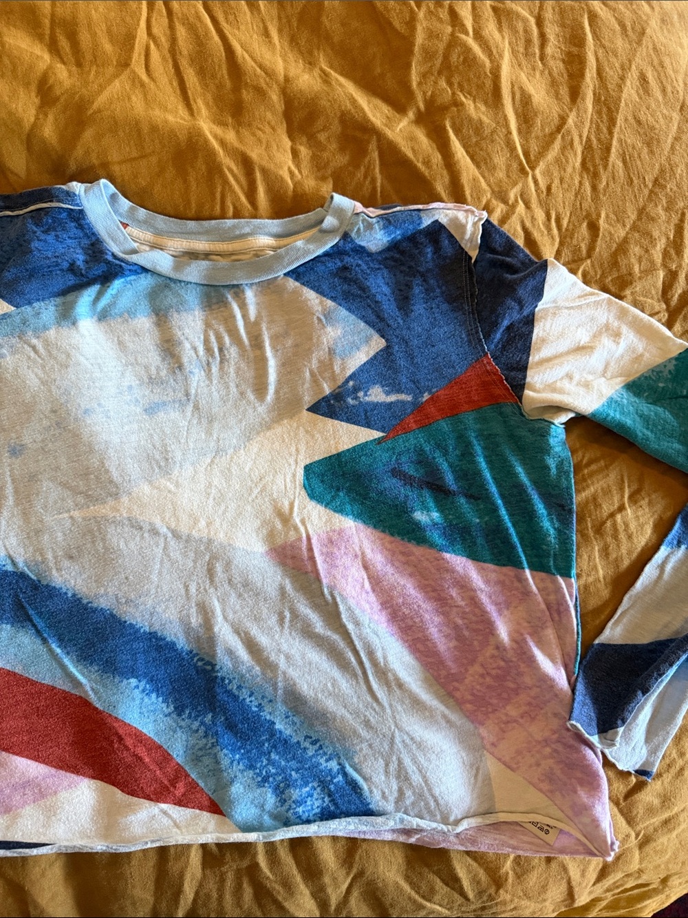 Anthropologie Maeve Light Blue and Cream Colorblock Tee